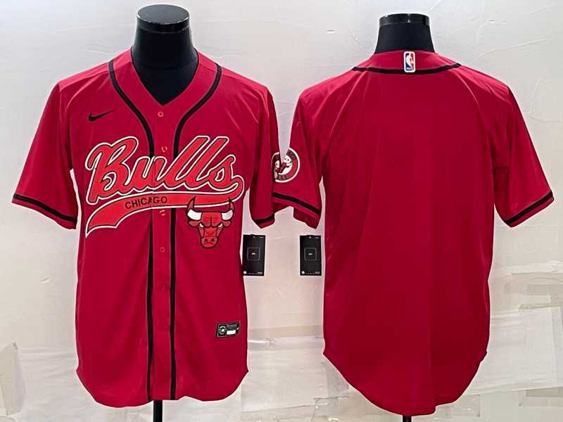 Men%27s Chicago Bulls Red Team Big Logo With Patch Cool Base Stitched Baseball Jersey->dallas mavericks->NBA Jersey